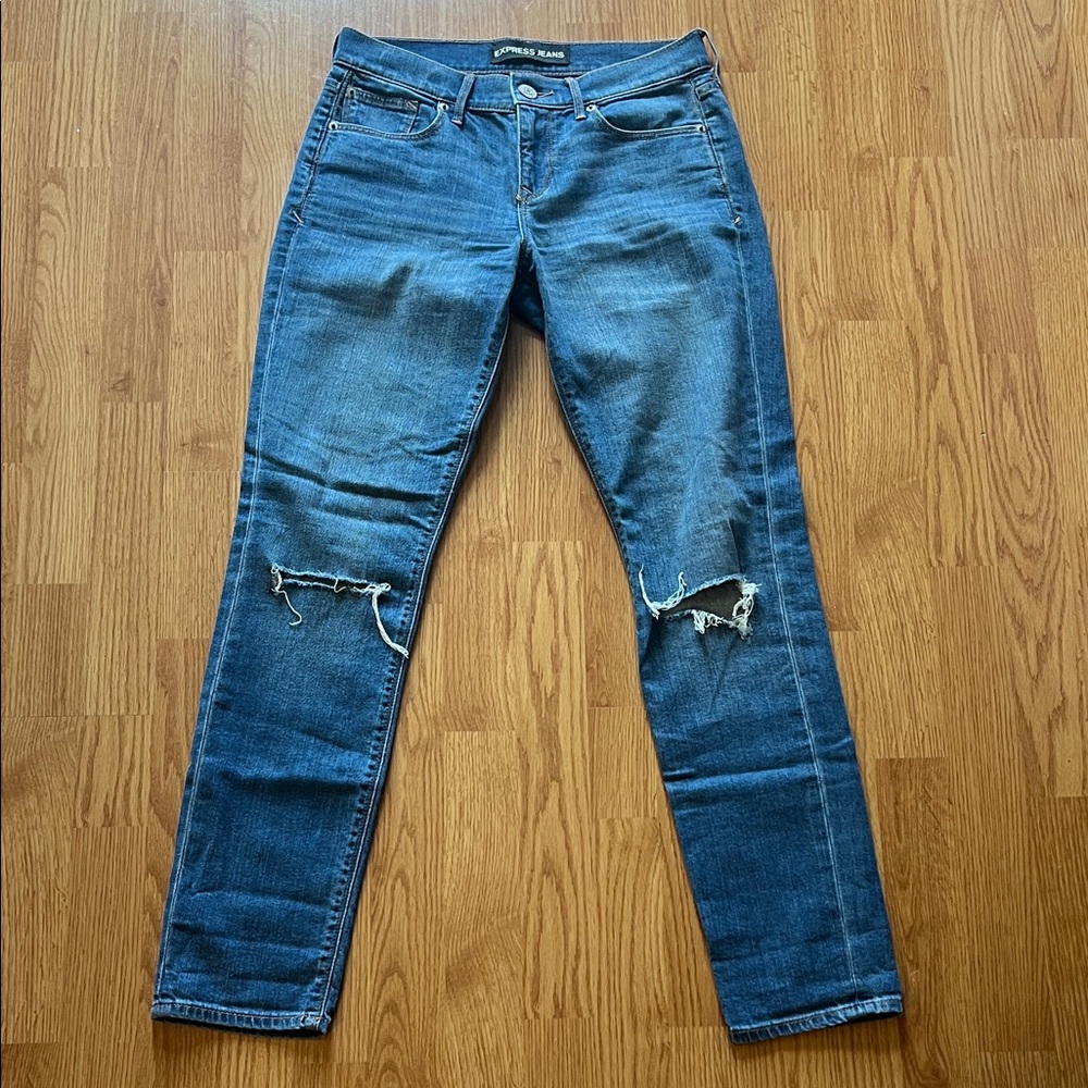 Express Super Skinny Mid Rise Dark Blue Jeans